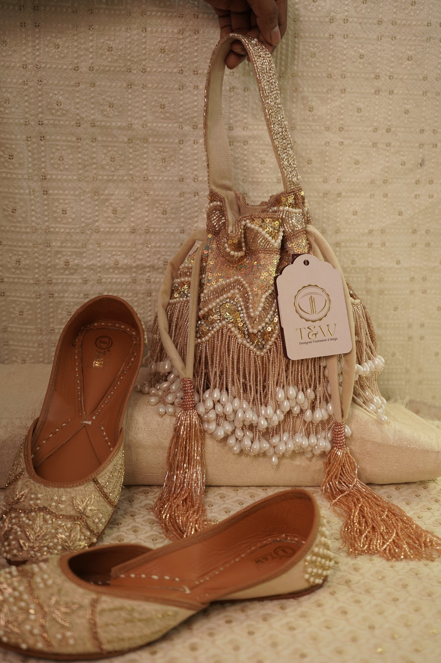 Chasmum (Handcrafted Bag Dabka Work ,Pearl Work ,Zig Zag Line.